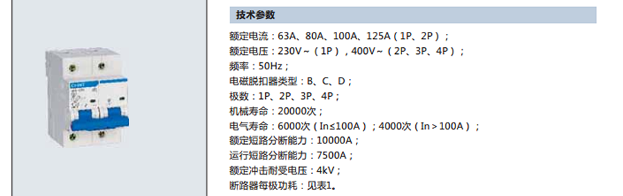 正泰小型斷路器-NXB-125G系列